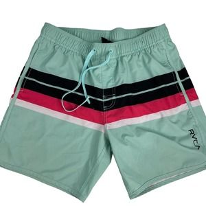 RVCA Mens Swim Trunks Color‎ Block Mint Green Two Pockets L
